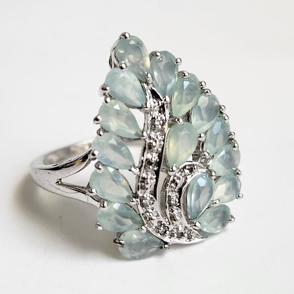Retired 925 Cluster Teardrop Blue Leaf Aquamarine & White Zircon Size 7 Ring - Picture 6 of 16